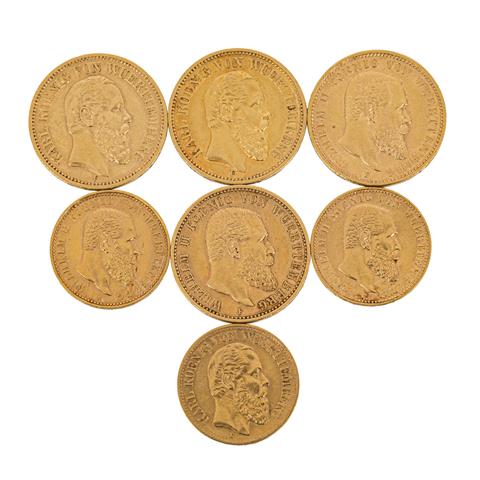 Württemberg/GOLD - 4 x 20 Goldmark und 3 x 10 Goldmark,
