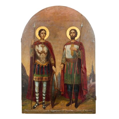 IKONE "Heiliger Georg und Heiliger Johannes", Russland um 1915,