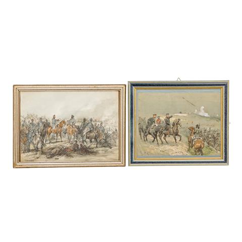 2 Kriegszeichnungen von: GOETZ, THEODOR VON  (1826-1892) & HÜNTEN, EMIL (1827-1902),
