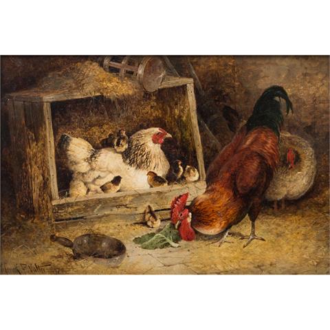 VALTER, FREDERICK E. (um 1850/60-1930, englischer Maler), "Hühnervieh vor dem Stall",