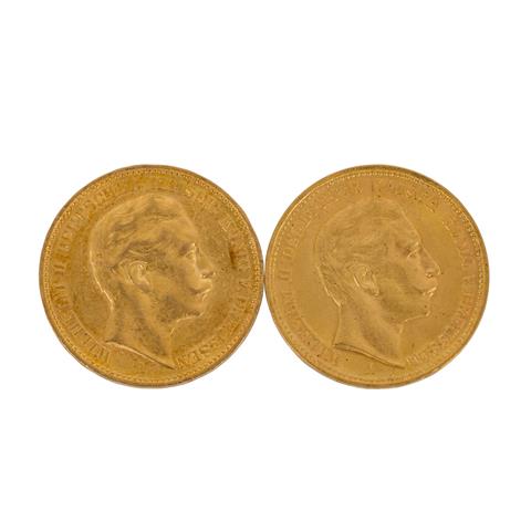 Deutsches Kaiserreich / Preussen - 2 x 20 Mark in GOLD, 1902, 1904,