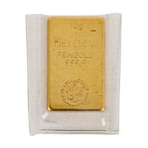 GOLD, 10 Gramm Barren, Hersteller Heraeus,