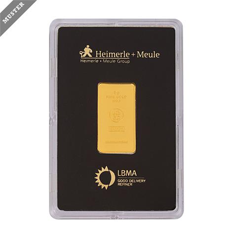 GOLDbarren – 10 g GOLD fein, Goldbarren geprägt, Hersteller Heimerle + Meule,