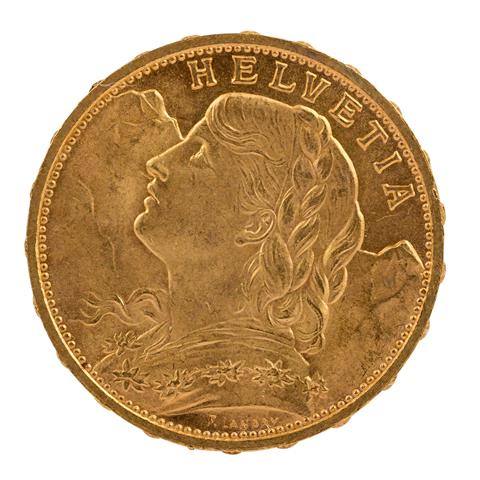 Schweiz/GOLD - 20 Franken Vreneli 1930 B,