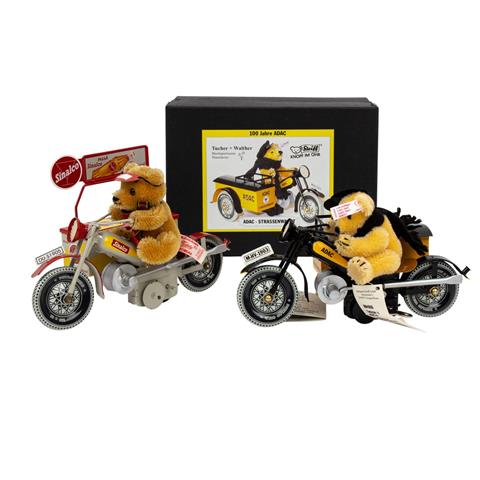 STEIFF/TUCHER & WALTHER zwei Blechmotorräder mit Teddybären,