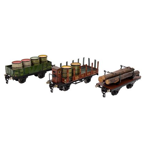 MÄRKLIN drei Güterwagen, Spur 0, 1930-1955,