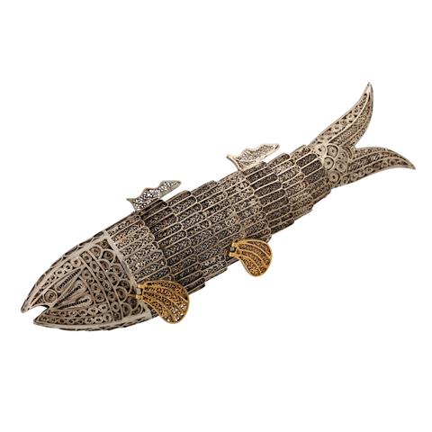 Figur eines Fisches in Filigranarbeit, Silber, 20. Jhd.