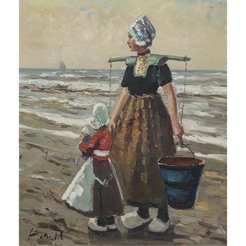 HAERENDEL, HARRY (1896-1991), "Junge Frau mit Kind am Meeresstrand",