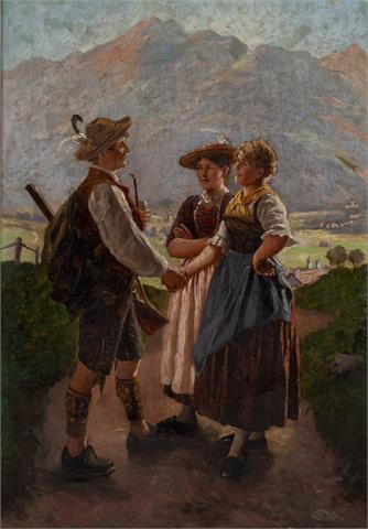 RAU, EMIL (1858-1937) "Begegnung vor einer Bergkulisse"