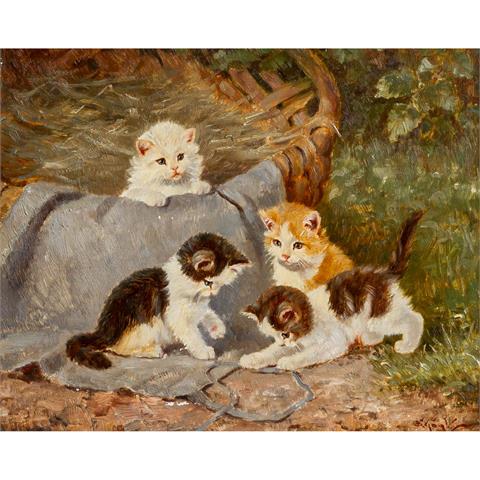 KÖGL, BENNO (1892-1973), "Vier junge Katzen beim Spiel am Korb",