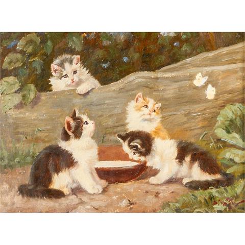 KÖGL, BENNO (1892-1973), "Vier junge Katzen an der Milchschale",