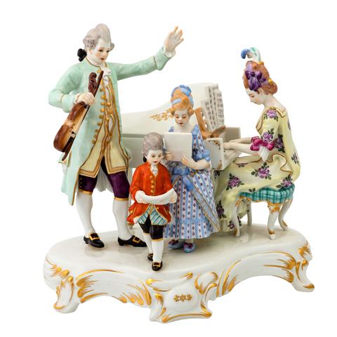 MEISSEN große Figurengruppe 'Familie Mozart', 1. Wahl, 20. Jhd.