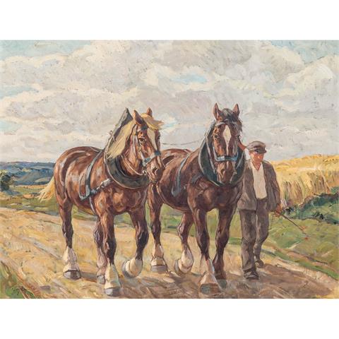 ZEYER, ERICH (Stuttgart 1903-1960), "Bauer, zwei Pferde führend",
