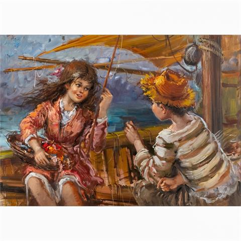 SALVADORI ESPOSITO, NINO (1918-?), "Kinderpaar auf Segelboot",