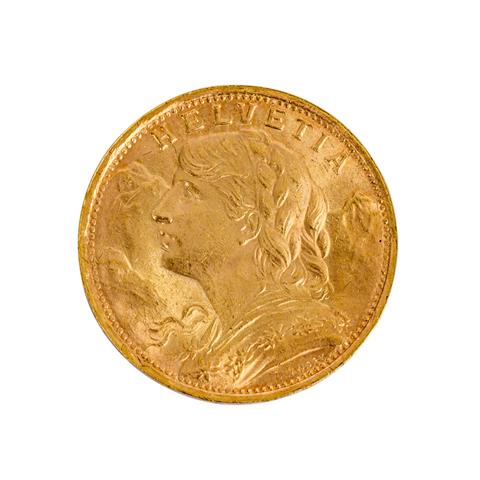Schweiz - 20 Franken 1935/B, GOLD,