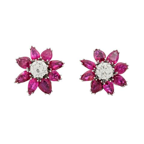SCHILLING Ohrringe "Blüten" mit feinen Rubinen und Brillanten