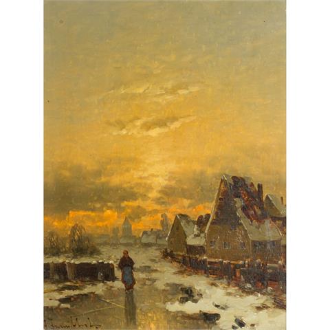 JUNGBLUT, JOHANN (auch Jungbluth, 1860-1912), "Verschneites Dorf am Fluss",