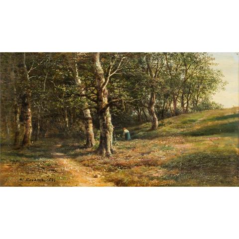 KLODT, MK., wohl Mikhail Konstantinovich (auch Clodt, 1832/33-1902), "Reisigsammlerin im Birkenwald",