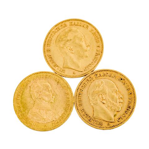 Preussen/GOLD - Konvolut aus 3 x 20 Goldmark,