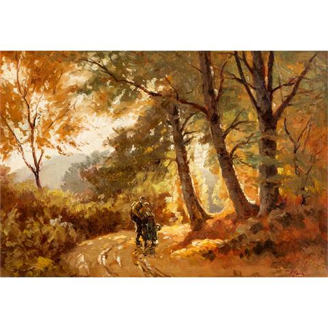 KLEIN (Maler/in 19./20. Jh.), "Paar im Herbstwald",