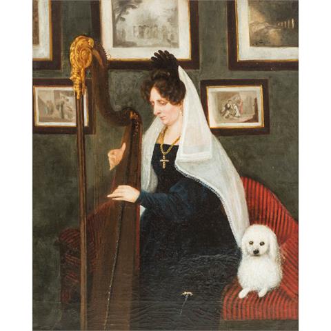 MALER DES 19. JAHRHUNDERTS "Harfe spielende Dame".