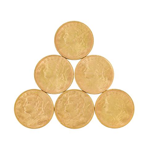Schweiz/GOLD - 6 x 20 Franken Vreneli,