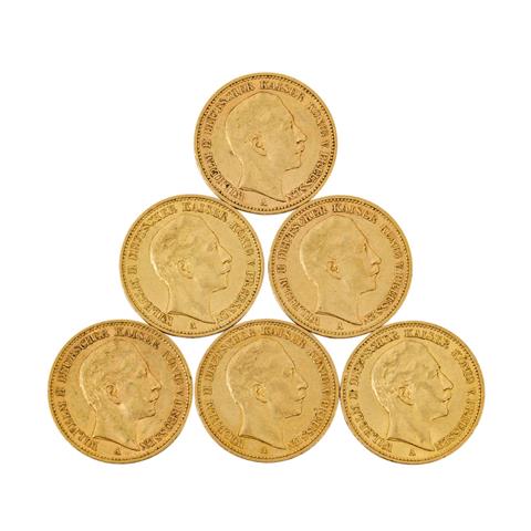 Preussen/GOLD - 6 x 20 Goldmark Wilhelm II.,
