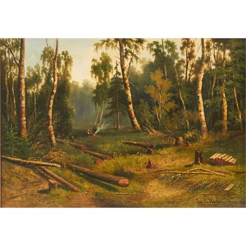 HACKENSÖLLNER, CAMILLO (1860-?), "Lagerfeuer auf einer Waldlichtung",
