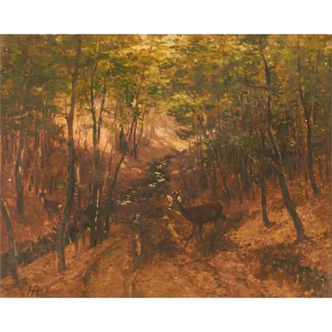 POHLE, HERMANN (1831-1901), "Reh im Wald an einem Bach",