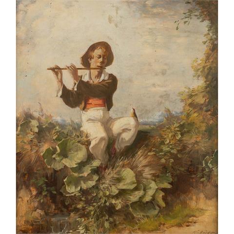 EYER, GUSTAV (1887-1946), "Flötenspieler mit Singvogel",