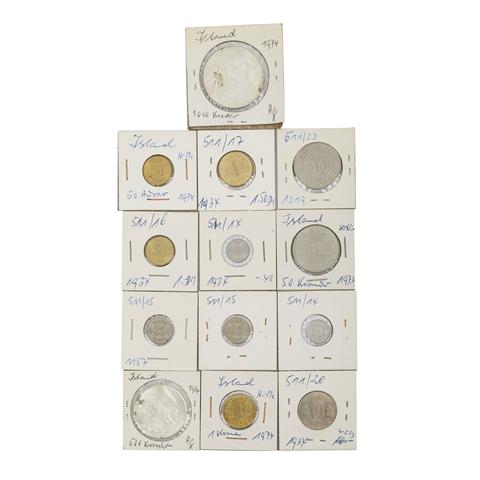 Island - Konvolut von 13 verschiedenen Münzen,