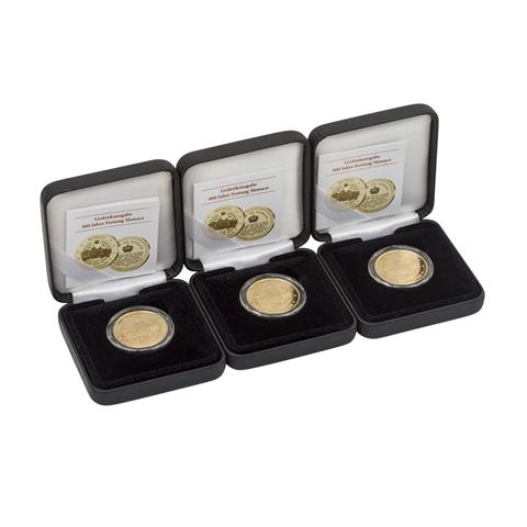 3 x Monaco/Gold - Goldmedaille "800 Jahre Festung Monaco",