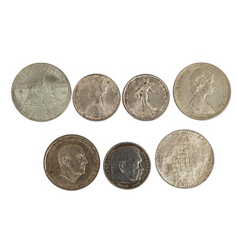SILBER - 7  unterschiedlich legierte Silbermünzen,