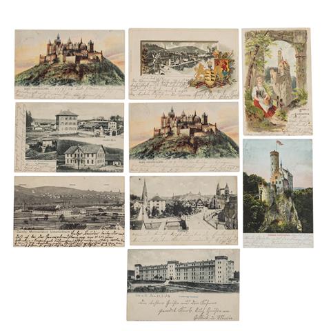 Württembergika - 9 verschiedene, postalisch verwendete Karten,