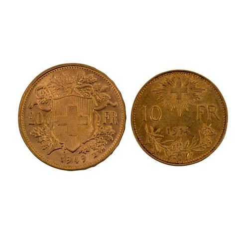 Schweiz/GOLD - Konvolut 20 Franken Vreneli 1949 B