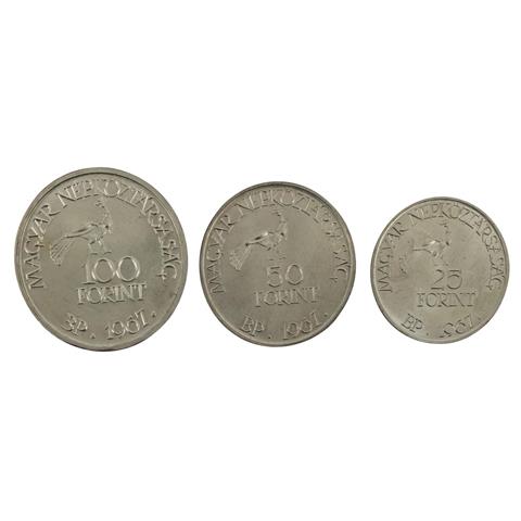 UNGARN - 3 x Münzen, Zoltan Kodály 25, 50, 100 Forint