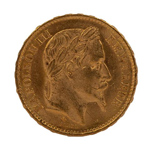 Frankreich/Gold - 20 Francs 1867/A, Napoleon III.,