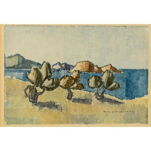 GASSEBNER, HANS (Blaubeuren 1902-1966 Löwenstein, tätig auf Mallorca), "Bäume am Strand",