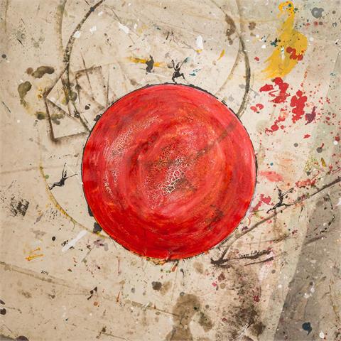 HOFFELNER, RAINER (geb. 1964), "Komposition mit tanzenden Figuren um roten Kreis",