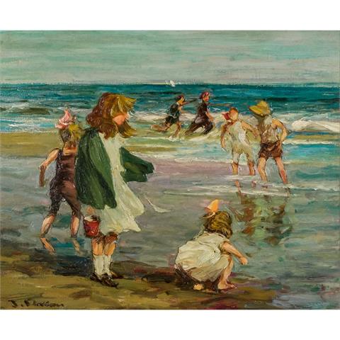 DEVEAU, JACQUES (geb. 1937), "Am Strand spielende Kinder",