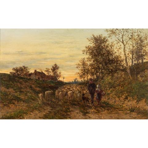 VAN LOKHORST, JOHAN NICOLAAS (1837-c.1929) "Schäfer mit Herde"