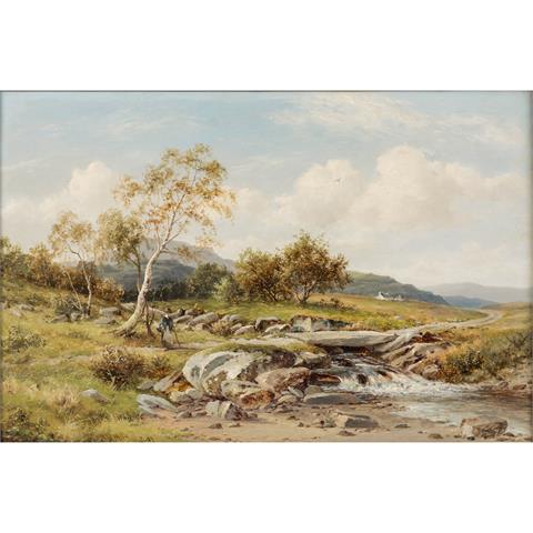 MANDER, WILLIAM HENRY (1850-1922), "Englische Landschaft mit Brücke über einen Bach",