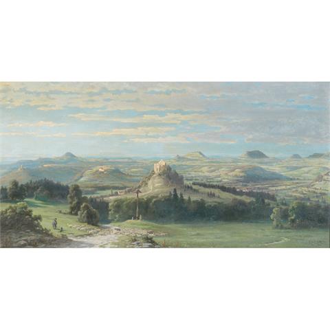 SCHOTT, KARL ALBERT von (1840-1911) "Wegpartie mit Blick auf eine Burg"