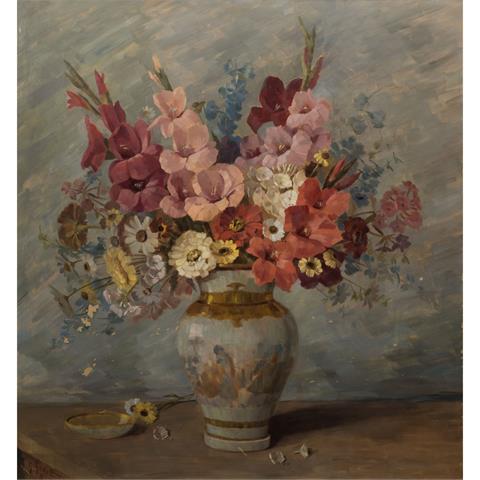 RENELT, G. (Maler/in Ende 19./Anf. 20. Jh.), "Stillleben mit Sommerblumenstrauß in Vase",