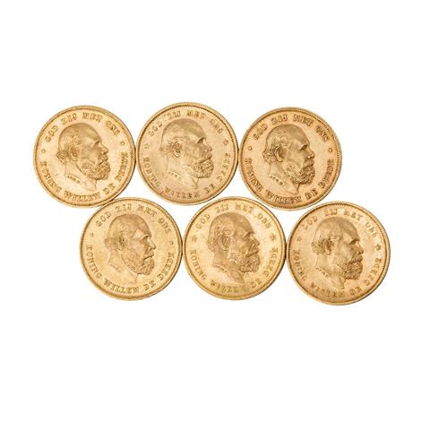 Niederlande - König Wilhelm, 6 x 10 Gulden, GOLD,