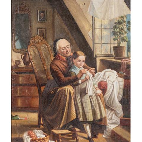 MEYERHEIM, wohl FRIEDRICH EDOUARD (1808-1879), "Großmutter und Enkelin beim Stricken",