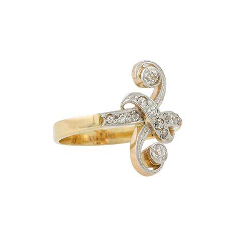 Jugendstil Ring mit Altschliffdiamanten von zus. ca. 0,35 ct,