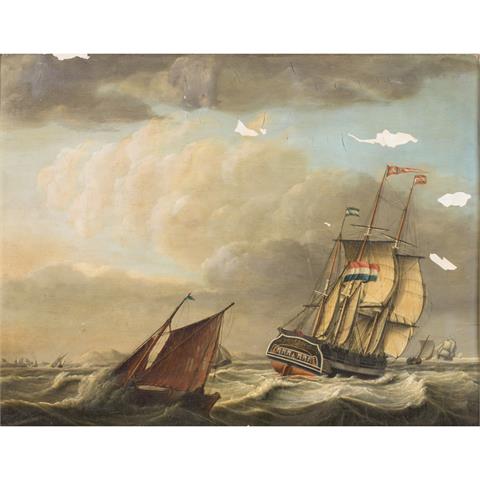 BOSHAMER, JOHANN HENDRIK (1775-1862), "Holländische Segelschiffe auf stürmischer See",