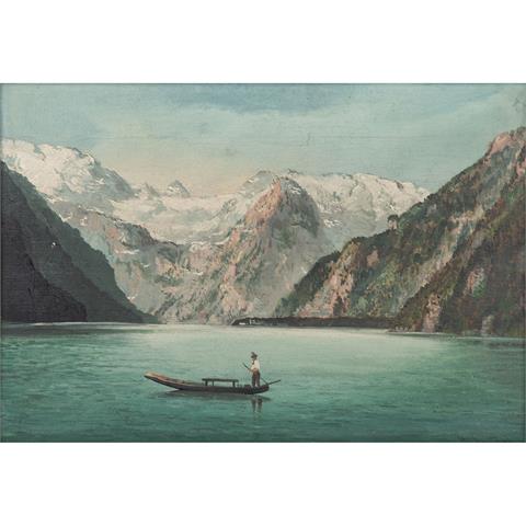 SPEIDEL, H. (Maler/in 19./20. Jh.), "Kahn auf einem See in den Alpen",