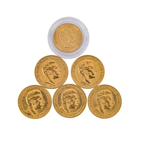Deutsches Kaiserreich / Preussen - 1 x 10 + 5 x 20 Mark, GOLD,